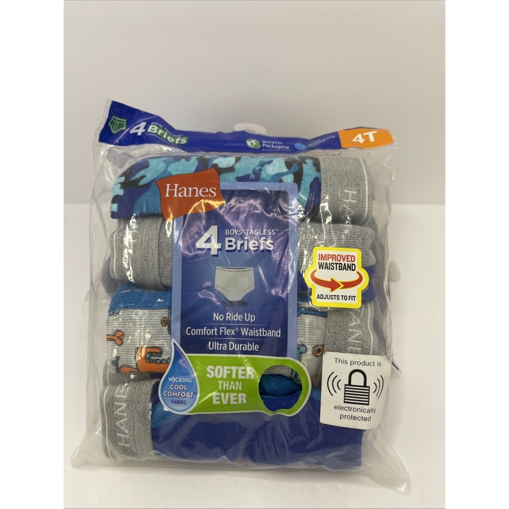 Hanes Boys Tagless Briefs 4 Pack, 4T Variety Of Designs In The Pack Cool Comfort
